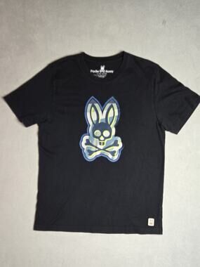 Psycho Bunny Men's Big Bunny Graphic T-Shirt Black 100% Pima Cotton Size 5 (L)